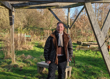 Mark in one of Growing Togetherness's outdoor classrooms  